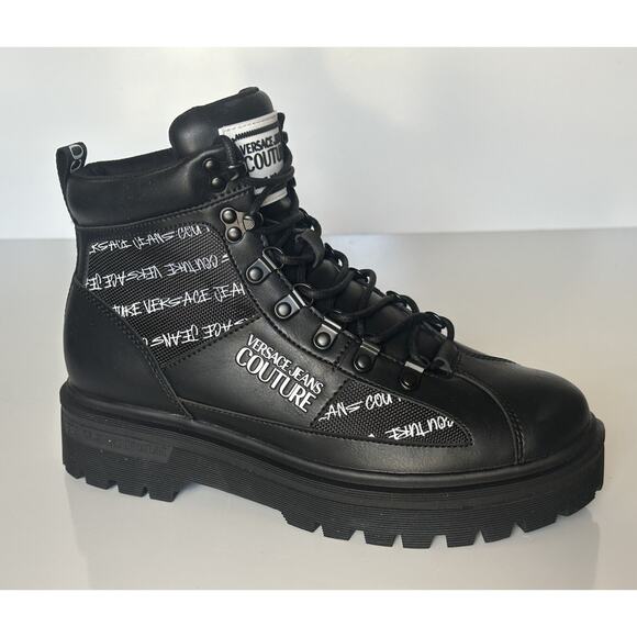 Versace Jeans Couture Leather Black Combat Boots 8 US (41) E75YA3S46 NIB - Picture 8 of 16
